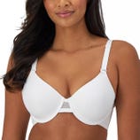 A white underwire bra with adjustable straps and a subtle mesh detail at the center.