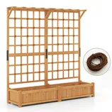 Wooden garden trellis with plant box and twine included, designed for supporting climbing plants.