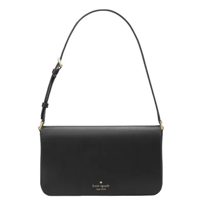 A black Kate Spade New York shoulder bag with a sleek, rectangular design and adjustable strap.
