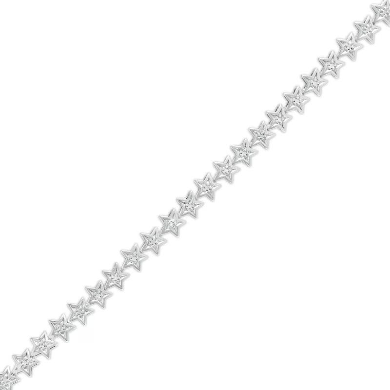 A star-patterned silver bracelet featuring interconnected star shapes with small embedded diamonds.