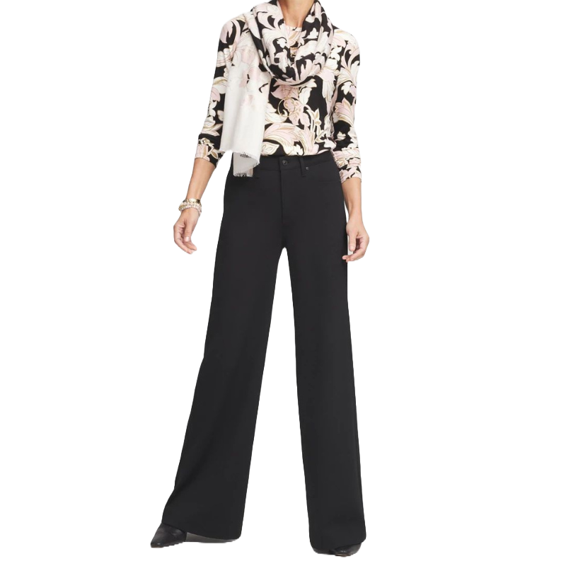 High-rise wide-leg pants in black, offering a tailored and sophisticated look with a fitted waist and flowing silhouette.