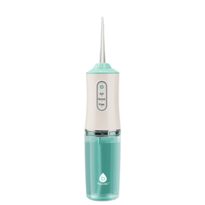 A water flosser with three settings: Soft, Normal, and Pulse, featuring a mint green and white color design.