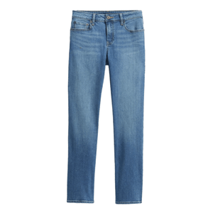 Pair of light blue denim jeans with a classic five-pocket design, button closure, and subtle fading.