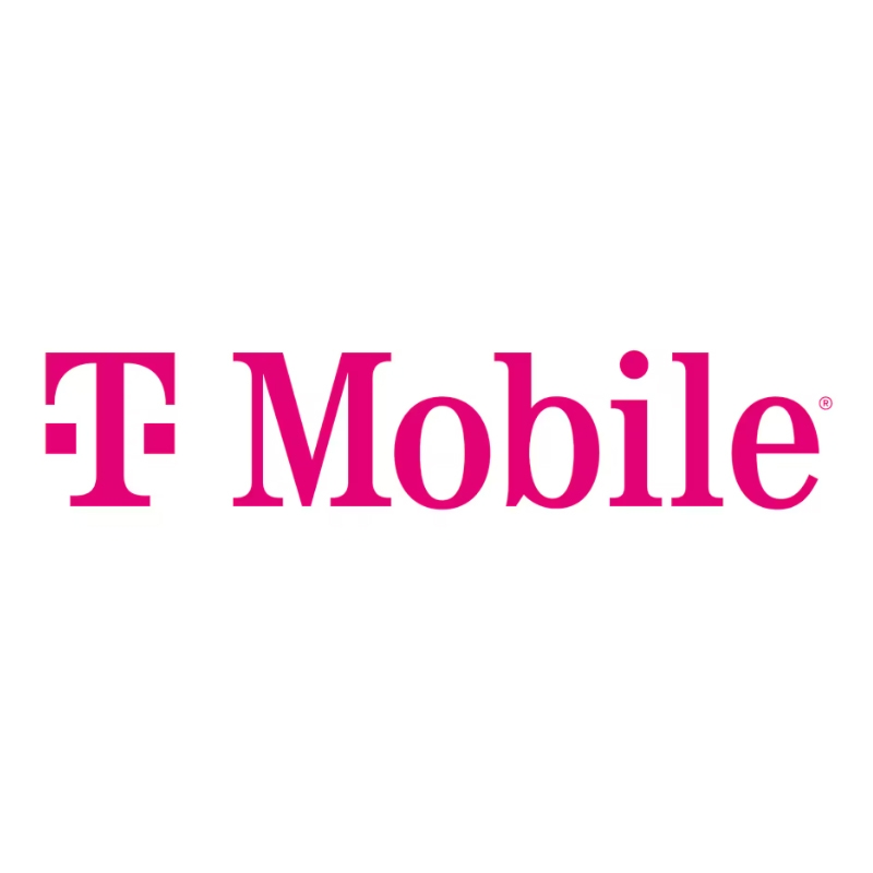 T-Mobile logo featuring a stylized \“T\“ and the word \“Mobile\“ in magenta, representing the telecommunications company.