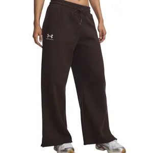 Black Under Armour wide-leg sweatpants with a white logo on the left thigh, featuring an elastic waistband with a drawstring. Paired with white sneakers.