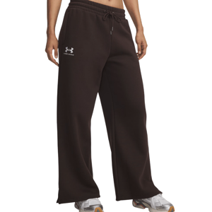 Black Under Armour wide-leg sweatpants with a white logo on the left thigh, featuring an elastic waistband with a drawstring. Paired with white sneakers.