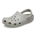 A light gray clog-style shoe, resembling Crocs, featuring ventilation holes and a back strap for secure fit.