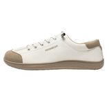 Hobibear casual white sneaker featuring a lace-up design, beige rubber sole, and suede accents on the toe and heel.