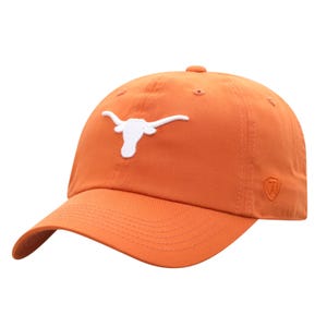 Orange baseball cap with a white embroidered Texas Longhorns logo on the front and an additional small logo on the side.