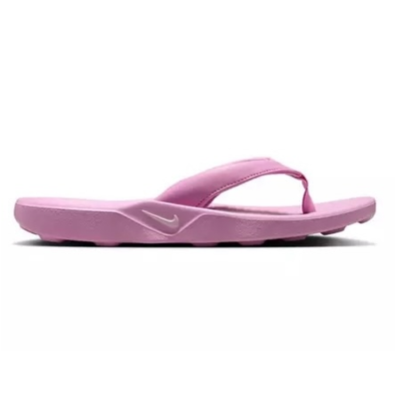 A pink Nike flip-flop sandal with a textured sole and a small swoosh logo on the side.