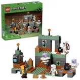 LEGO Minecraft set 21271, \“The First Adventure,\“ includes 322 pieces for building a blocky landscape with mini-figures like skeletons and a player, recommended for ages 8 and up.