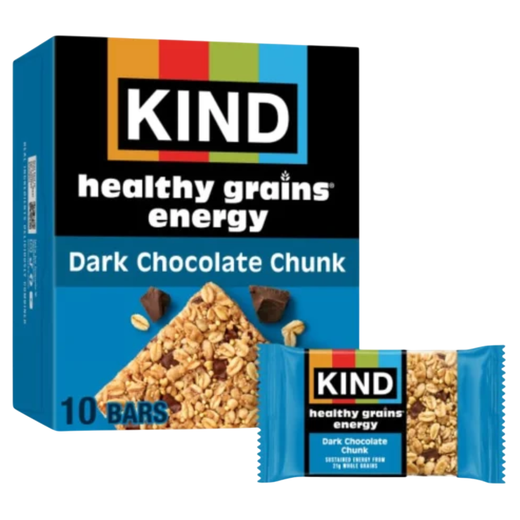 KIND Healthy Grains Energy Bars, Dark Chocolate Chunk flavor, 10 pack.