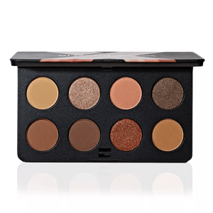 An eight-color eyeshadow palette featuring a mix of matte and shimmer shades in neutral and warm tones, suited for versatile makeup looks.