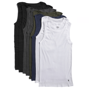 8-pack of Spyder tank tops in assorted colors, including black, grey, olive green, navy, and white, perfect for casual or athletic wear.