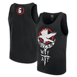 Black tank top featuring a graphic of a crow with \“WYATT\“ and \“6\“ text, along with a red circle and number 6 on the back.