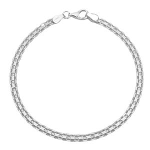 A silver chain bracelet with a lobster clasp closure and a double-link design.