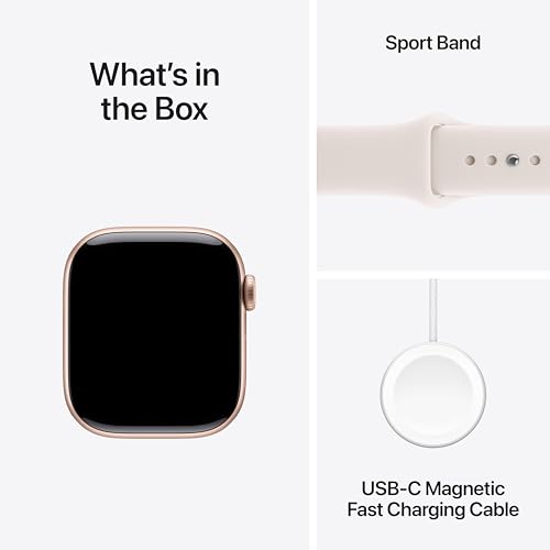 What's in the box: a smartwatch, a sport band, and a USB-C magnetic fast charging cable.