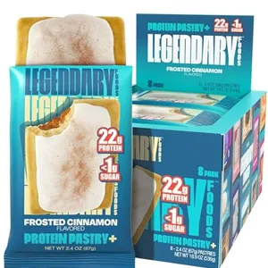 Legendary Foods Frosted Cinnamon Protein Pastry with 22g protein and less than 1g sugar per serving, available in an 8-pack.