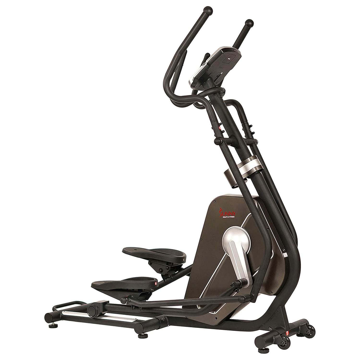 Sunny Health Magnetic Elliptical Trainer features sturdy handles, adjustable resistance, a digital display, and a compact design. It offers a smooth, low-impact workout suitable for home gyms.