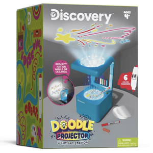 Discovery Doodle Projector Light Art Station for ages 4+, includes 6 color markers and allows projection of art on walls or ceilings.