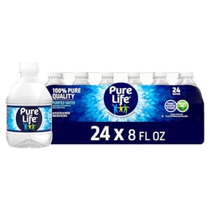 Pack of 24 Pure Life purified water bottles, each 8 fl oz.