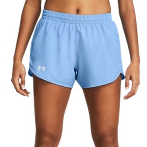 Light blue women's athletic running shorts with an elastic waistband and small Under Armour logo on the left side.