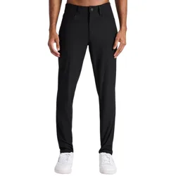 Men's black athletic pants paired with white sneakers.