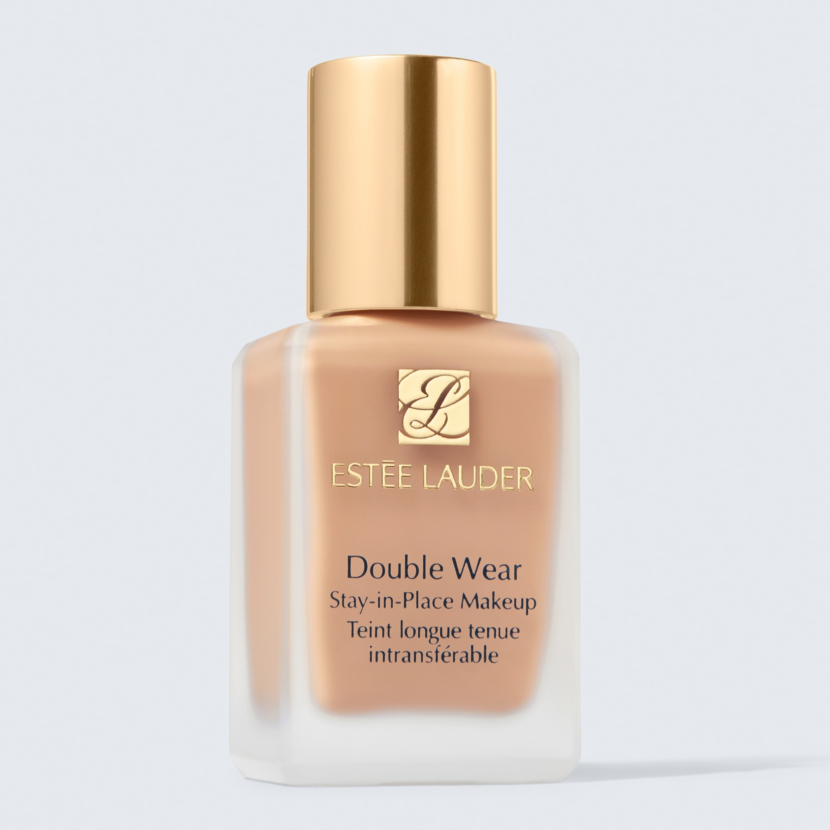 Estée Lauder Double Wear Stay-in-Place Makeup foundation bottle with a golden cap.
