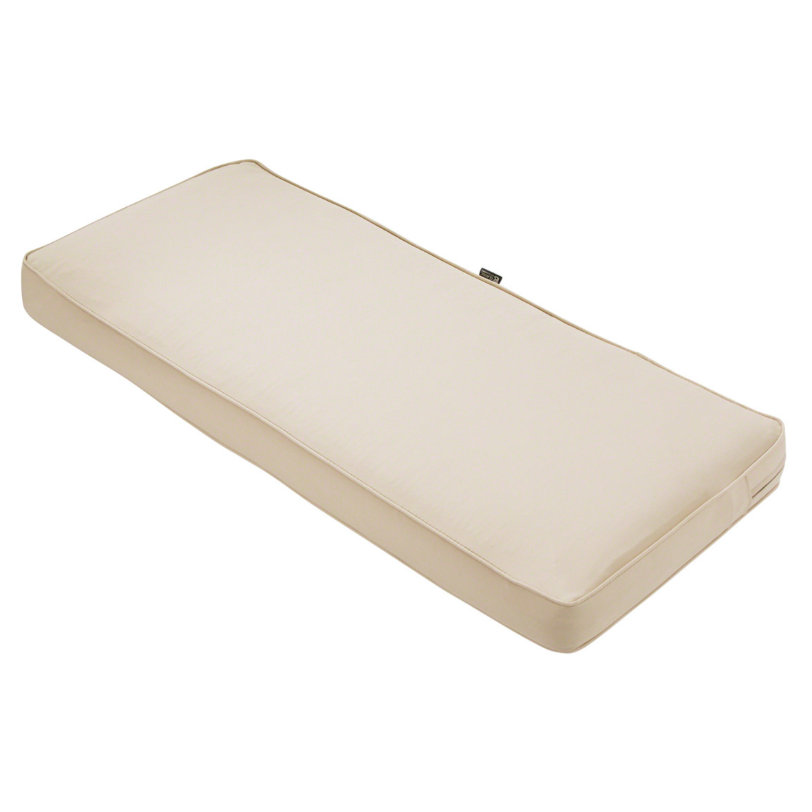 Rectangular beige cushion with a fabric cover, featuring a subtle piping edge.