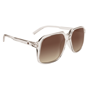 Transparent square sunglasses with gradient brown lenses, featuring a small cross logo on the temple.