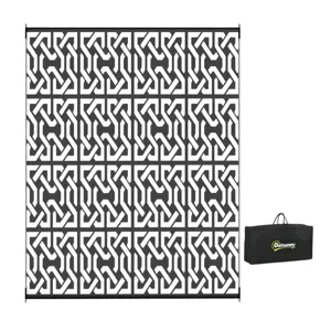 Retractable outdoor privacy screen with a geometric pattern and a storage bag, branded \“Outsunny\“.