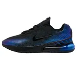 Black sneaker with blue gradient detailing, featuring a visible Air Max cushioning unit and a sleek Nike swoosh logo on the side.