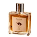 Perfume bottle labeled \“Kattāfa EDP\“ alongside its packaging, featuring chocolate imagery, suggesting a chocolate-inspired fragrance.