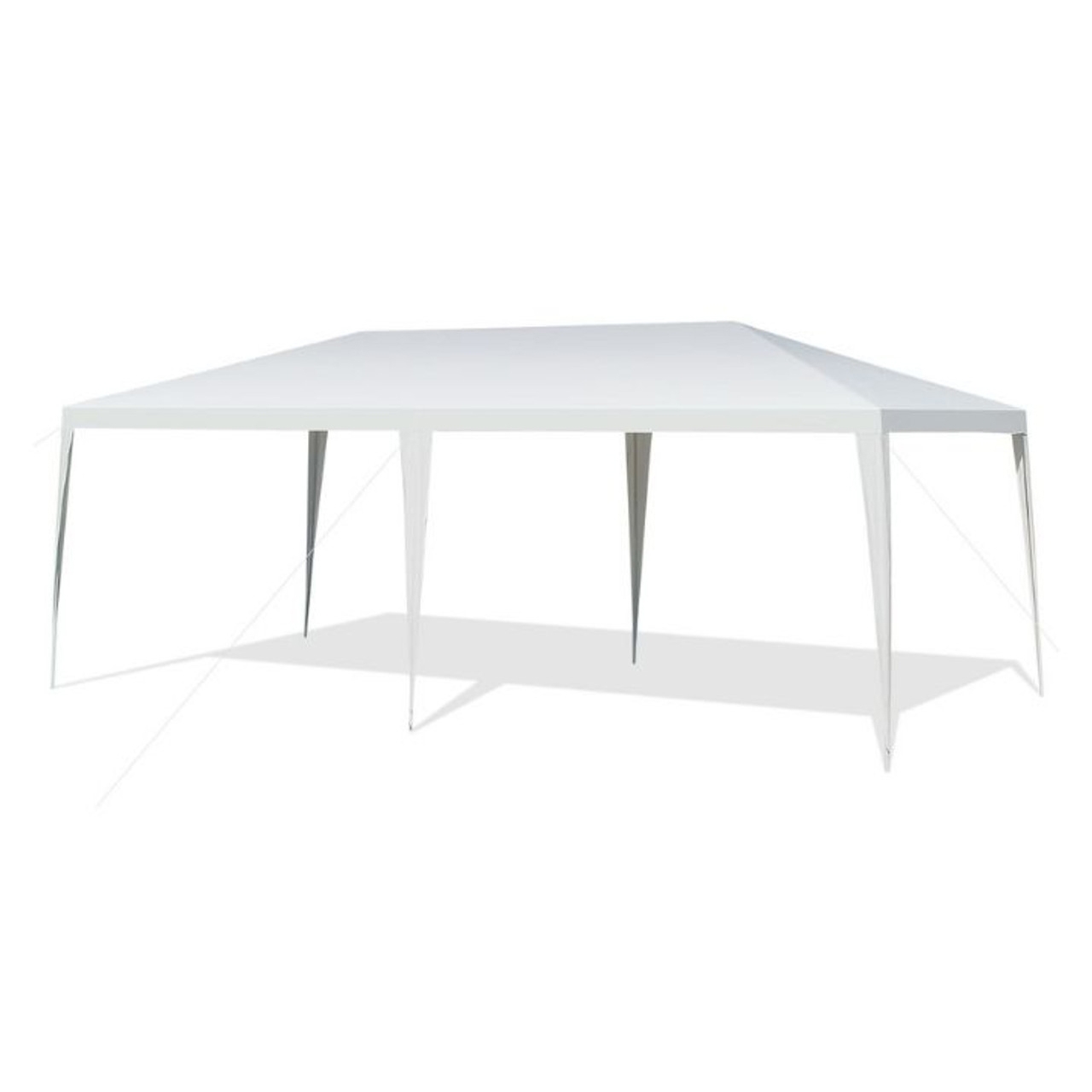 A white 10' x 20' heavy-duty canopy tent, featuring a simple, rectangular design with six supporting legs for outdoor use.