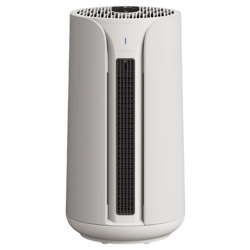 A modern air purifier with a sleek design, featuring a vertical grille and control panel on top for easy operation.