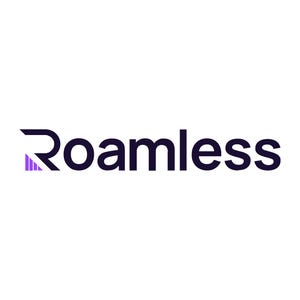 Roamless logo with stylized text and a purple accent.