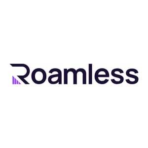 Roamless logo with stylized text and a purple accent.