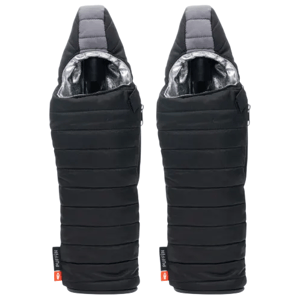 Two insulated bottle holders with a quilted design and a top flap, featuring a black exterior and silver interior lining.