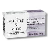 Spring & Vine Shampoo Bar, Balanced Clean, Lavender & Orange Blossom scent, 3.5 oz (100 g), crafted with shea butter and essential oils.