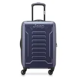 The Jeep 20\“ Expandable Hardside Luggage features a sleek, durable design with four spinner wheels, a retractable handle, and Jeep branding on the front. It's compact and suitable for travel, offering ample space and security with its hard shell.