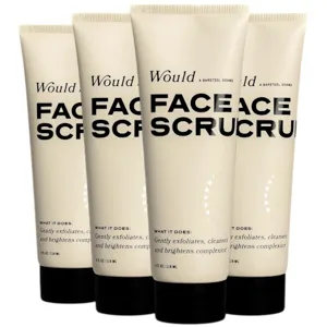 Four tubes of \“Would\“ face scrub, each offering gentle exfoliation, cleansing, and complexion brightening.