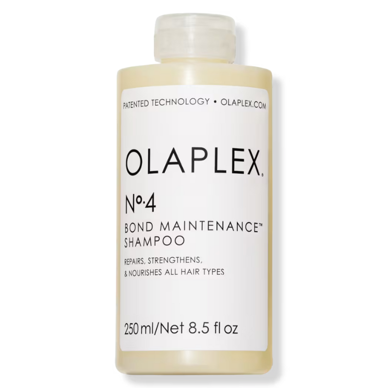 Olaplex No.4 Bond Maintenance Shampoo is designed to repair, strengthen, and nourish all hair types. The bottle contains 250 ml (8.5 fl oz).