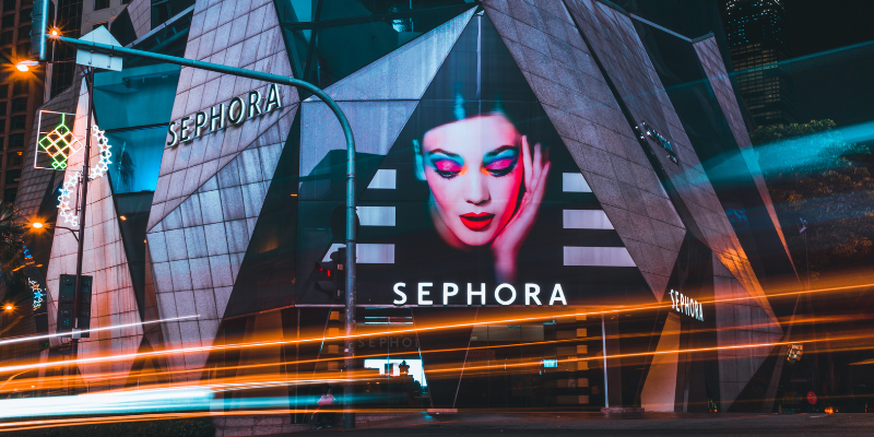 Sephora advertisement on city building