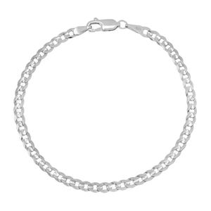 Sterling silver Cuban link bracelet featuring a lobster clasp. Marked with \“925\“ indicating high-quality silver.