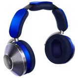 Blue, over-ear headphones with padded headband and ear cushions, featuring a perforated metallic exterior design.