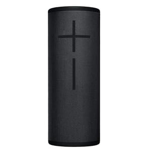The UE Boom 3 is a cylindrical wireless Bluetooth speaker with a two-tone mesh fabric exterior, featuring oversized plus and minus buttons for volume control.