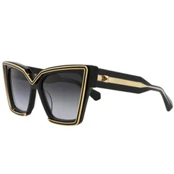Black and gold square-framed sunglasses with a V-shaped top accent and gradient lenses.