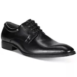Black leather dress shoe with closed lacing, featuring a sleek design and a low heel.