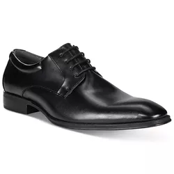 Black leather dress shoe with closed lacing, featuring a sleek design and a low heel.