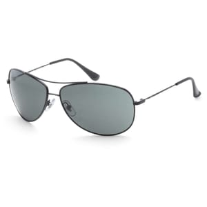 A pair of aviator sunglasses with dark lenses and thin black metal frames.